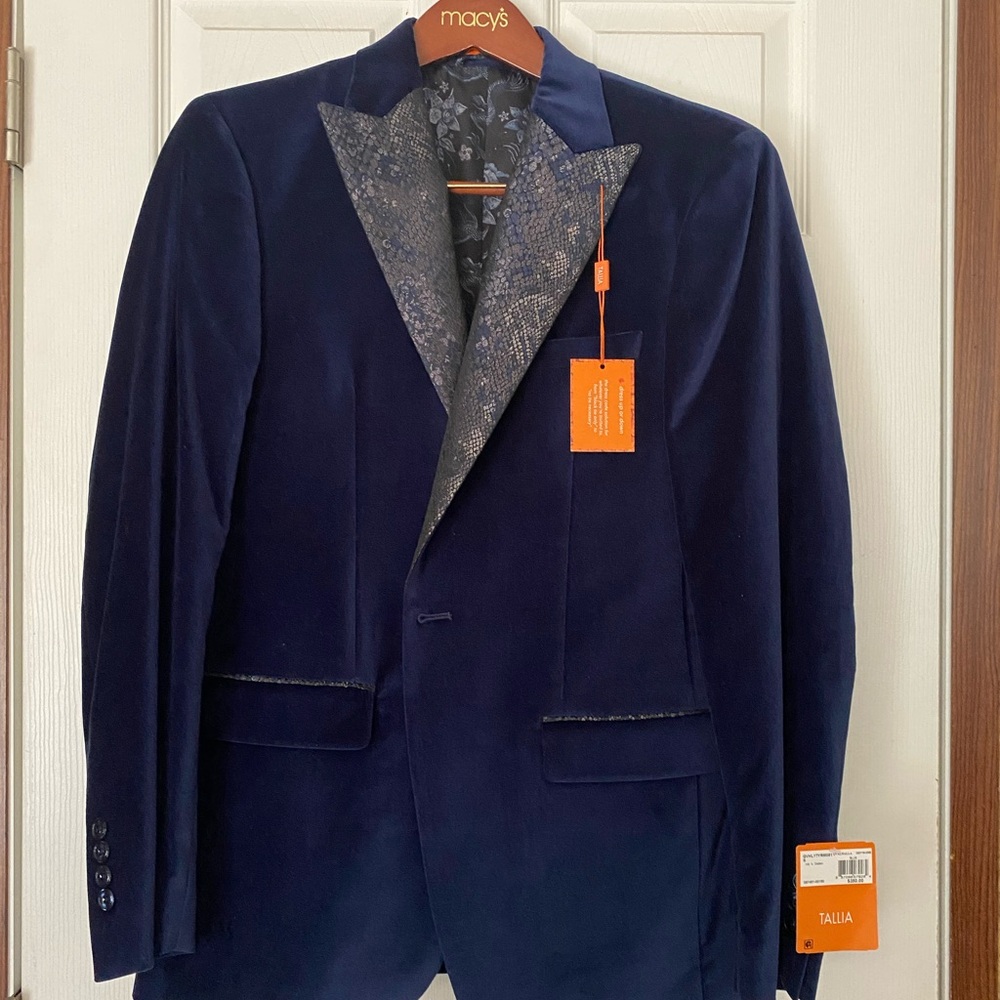 TALLIA Men's Deep Blue Velvet Sport Coat